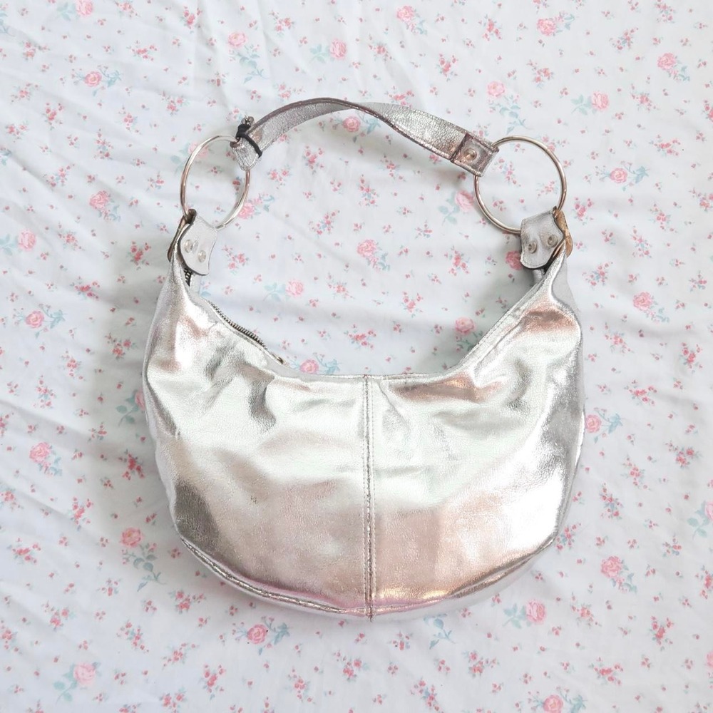 silver metallic y2k shoulder bag